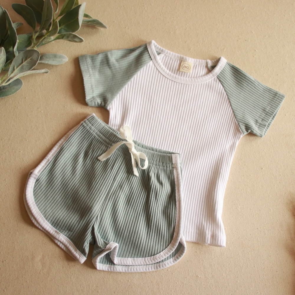 Retro Gym Short Set Toddler Baby Light Blue